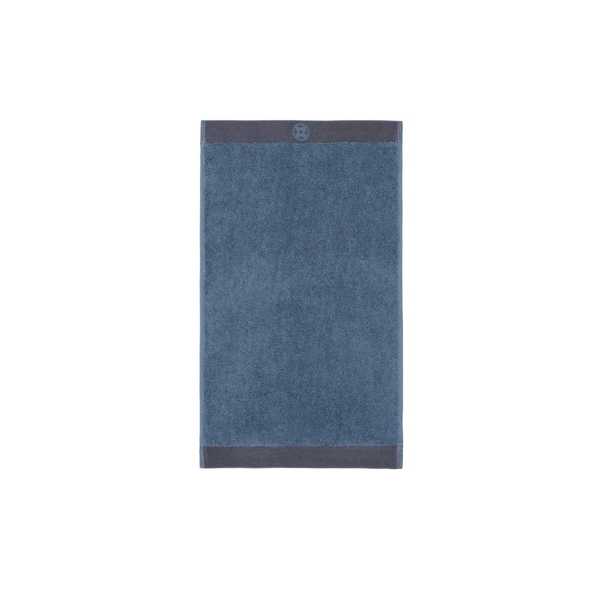 Denimblauw Kayori Taoru gastendoekje, plat getoond.